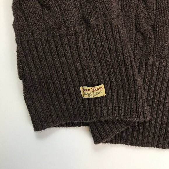 POLO JEANS 1967 RALPH LAUREN BROWN XL BUTTON Cardigan Hooded Sweater - Picture 9 of 9